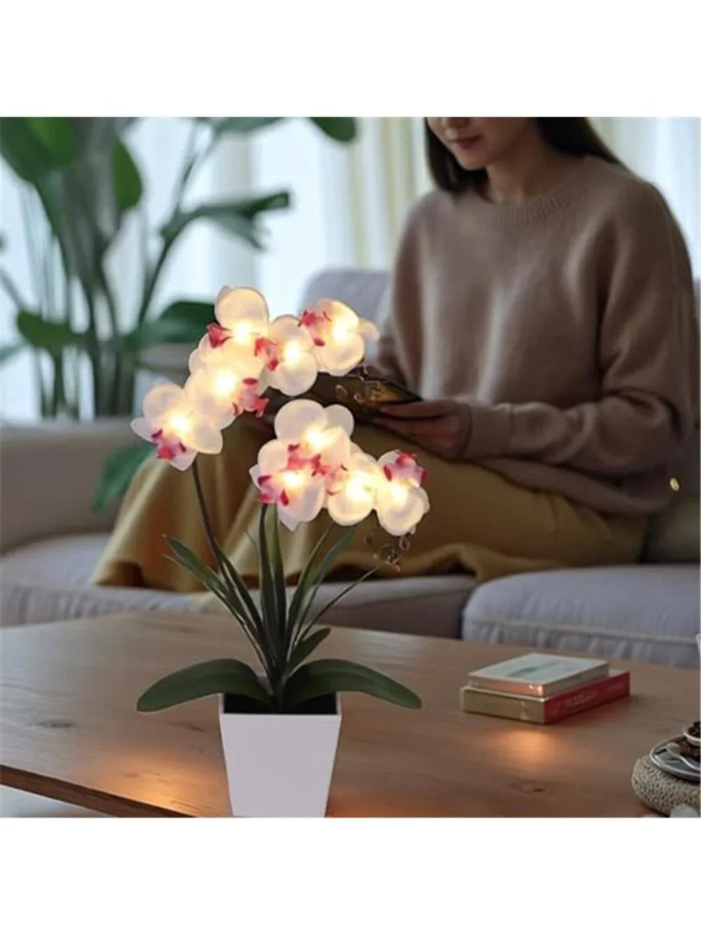 LED Artificial Orchid Lamp Lighted Faux Silk Flower Table Centerpiece Decor
